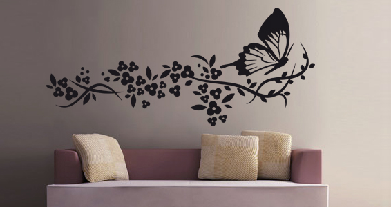 XXL sticker mural fleur vrille noir vigne sticker mural papillons sticker  mural sticker mural salon chambre dcoration